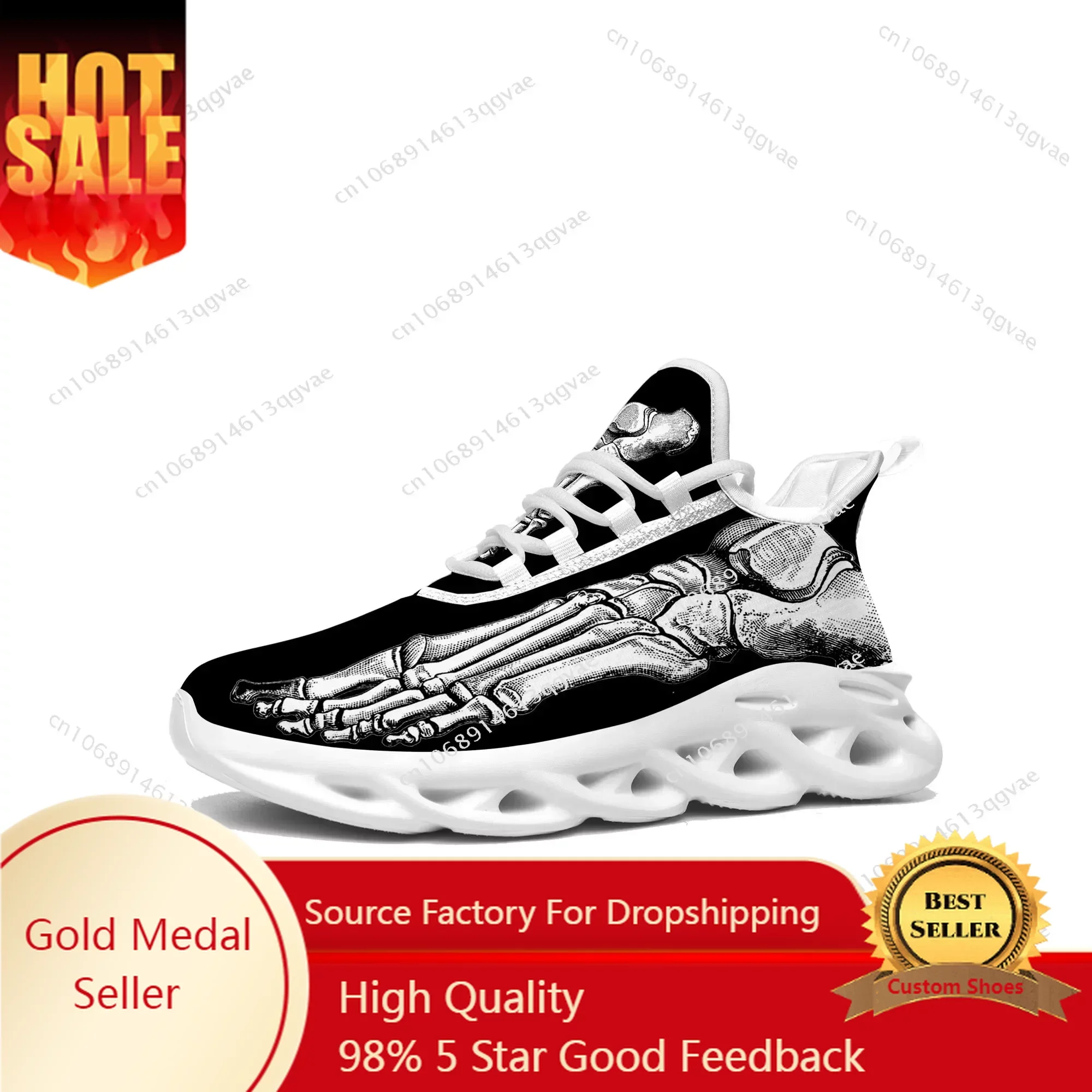 

Skeleton Feet Prints Flats Sneakers Mens Womens Sports Running High Quality Sneaker Lace Up Mesh Footwear Tailor-made Shoe White