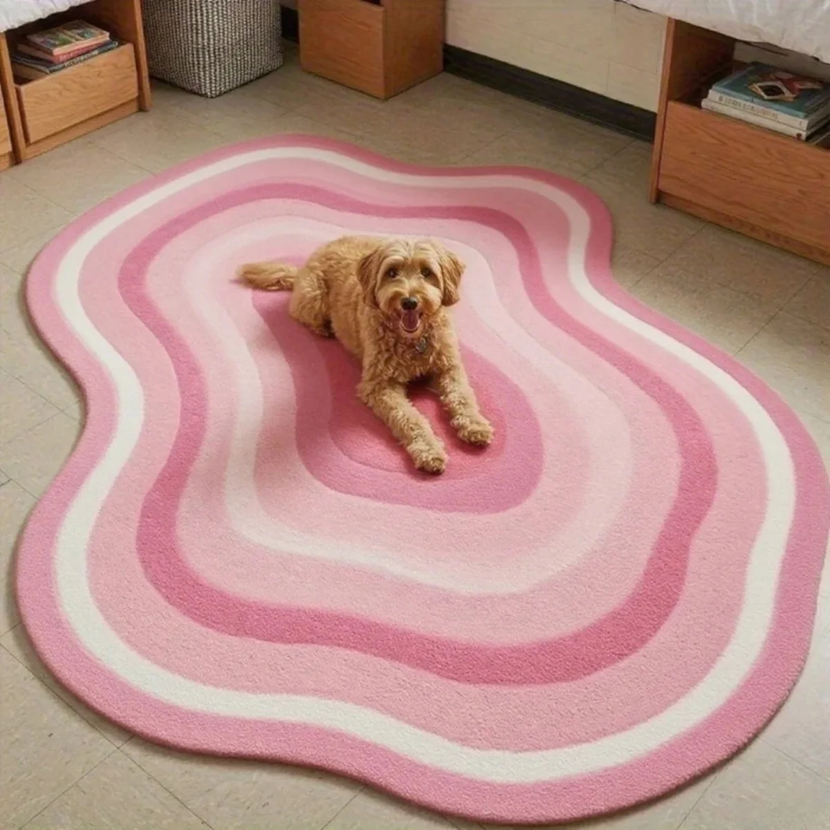 Dopamine Rainbow Wavy Contour Rug Irregular Art Floor Mat Vibrant Living Room Accent For Home Styling