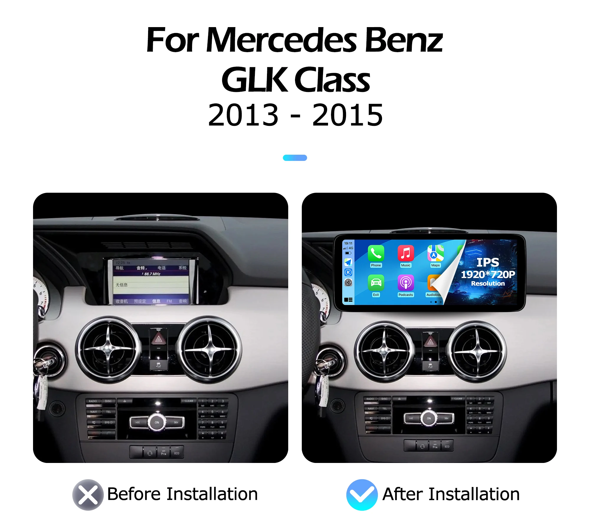 1920*720P Carplay Android 15 12.3 inch For Mercedes Benz GLK 2013-2015 Lntelligent Multimedia Touch Screen GPS WIFI 4G Bluetooth