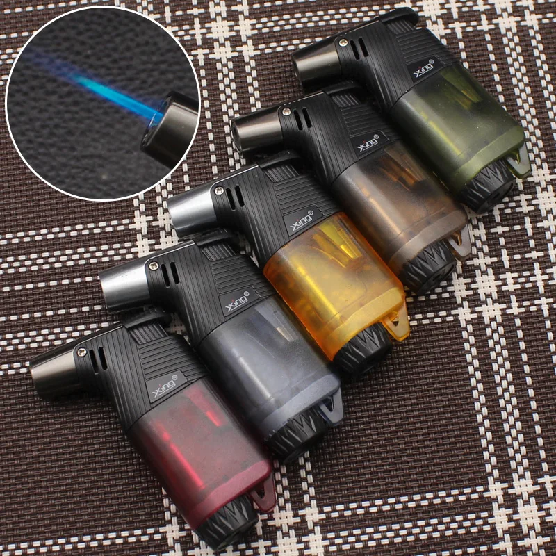 New Elbow Transparent Visual Gas Compartment Inflatable Straight Punch Lighter Outdoor Windproof Lighter Can Be Wholesale