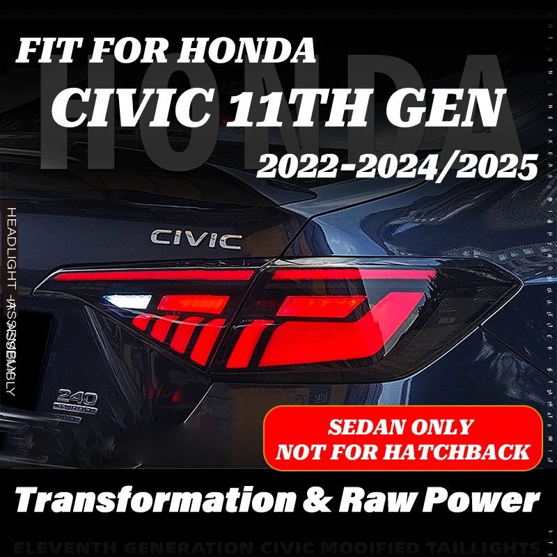 For Honda Civic 11th Gen FE 2022-2025 LED Tail Light Assembly RGB Style with App Controlled Dynamic Animation Not 4 Hatchback