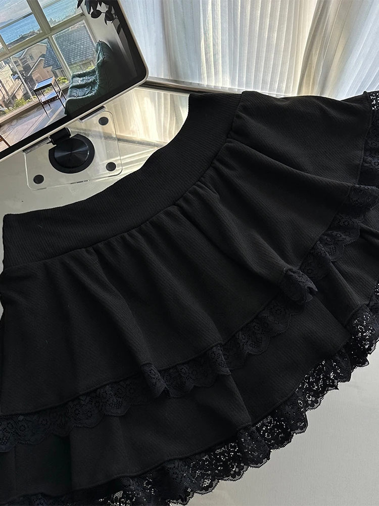 Women's Black Lace A-line Bow Luxury Dress Vintage Long Sleeve Mini Dresses Y2k Elegant One Piece Frocks Emo 2000s Clothes 2024