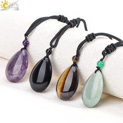 CSJA Natural Stone Male Necklace for Women Water Drop Pendant Healing Tiger Eye Amethysts Crystal Pendants Necklaces H351