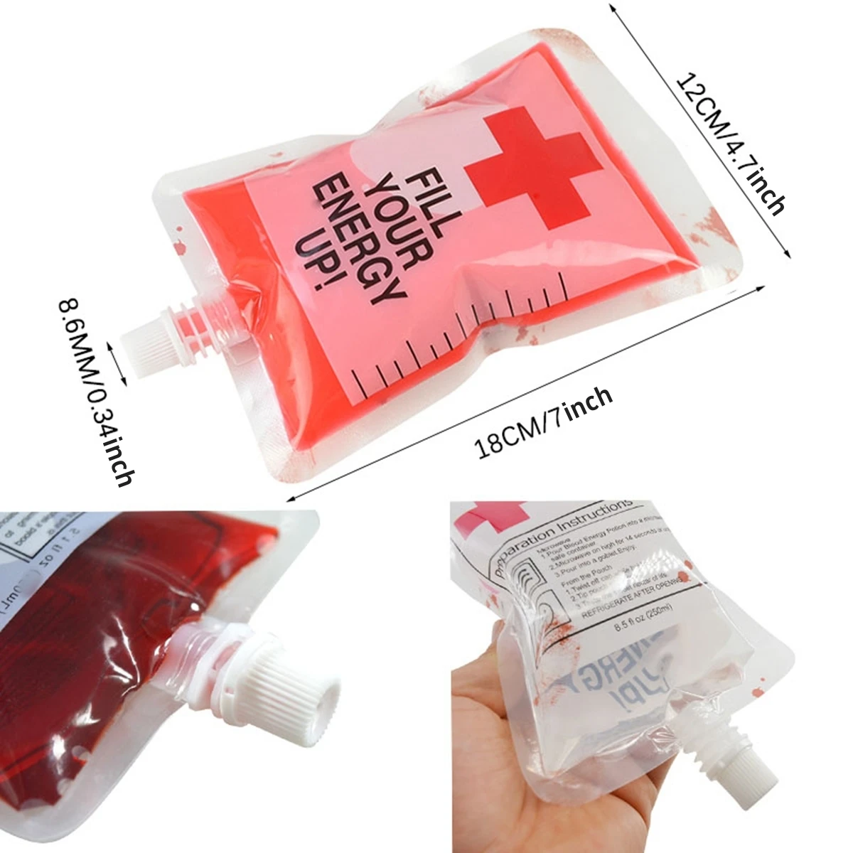 Halloween Blood Drink Pouches Zombie Skull Spout Juice Bags Gothic Cosplay Prop Horror Bar Party Beverage Storage Decor view 6