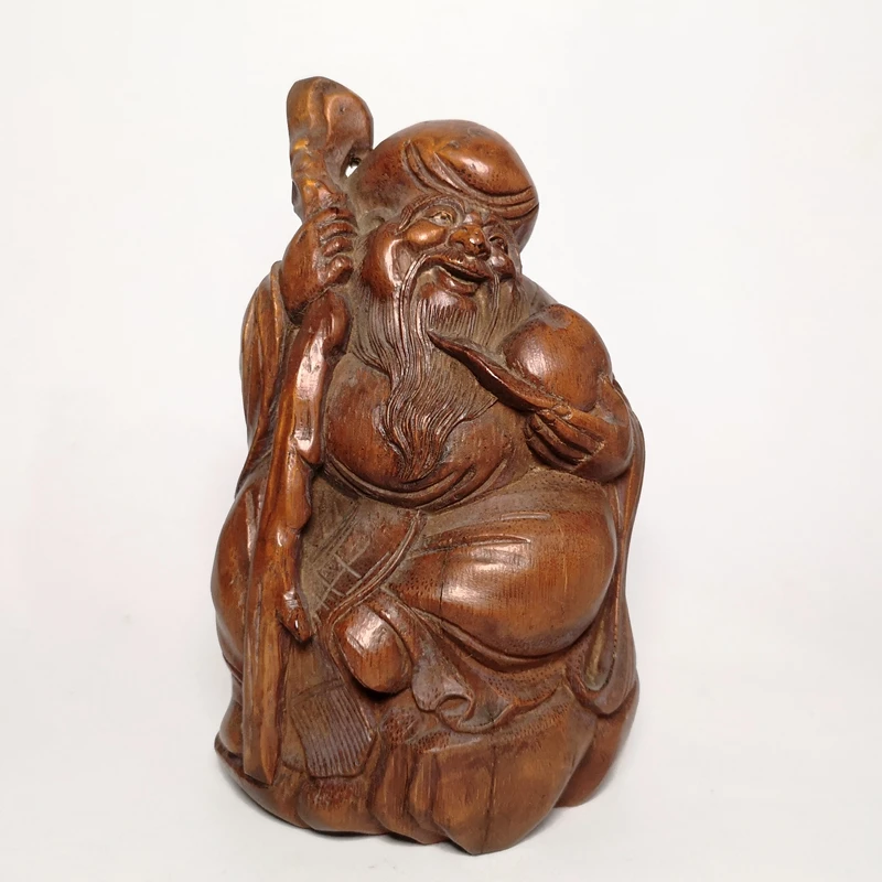 

1919 Antique art Size 6.7 Inch Old Chinese Folk Inheritance art Carved Bamboo root god of longevity man statue Collection