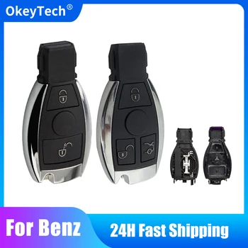 Okeytech keyless entrada remoto chave do carro original inteligente caso escudo 2/3 botões para mercedes benz a b c e s classe w203 w204