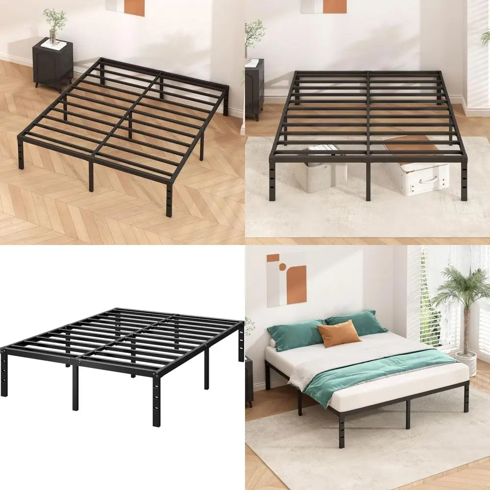 

Металлическая кровать King Size, высота 14 дюймов, без пружинного блока, прочные ламели, простая сборка, черная.