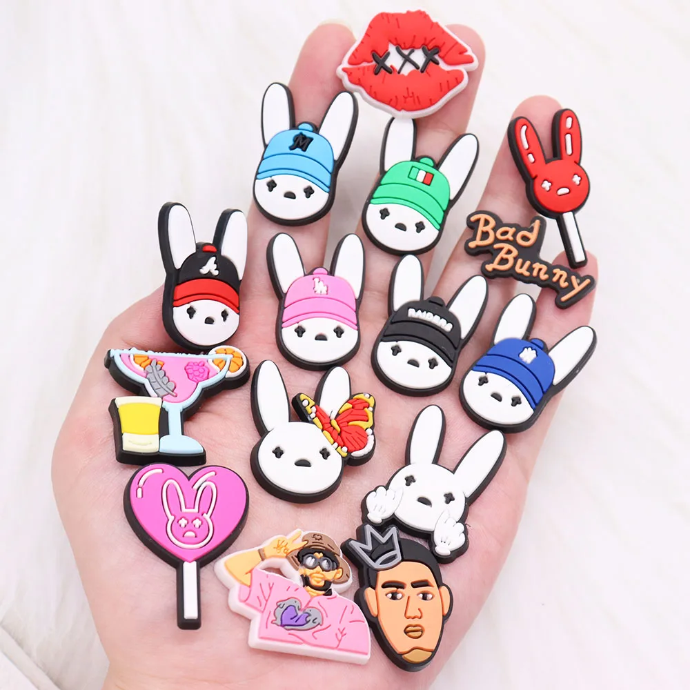 Good Quality 1pcs PVC Shoe Charms White Rabbit Cool Man Pink Heart Accessories Shoes Ornaments Fit DIY Party Gift