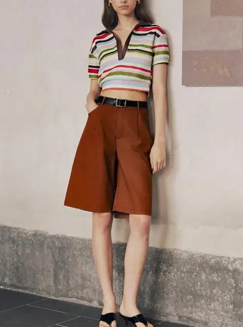 気質ストライプ2025夏新作通勤ストライプ半袖レディース