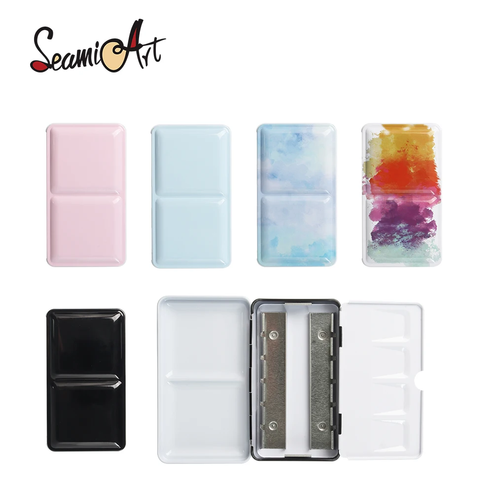 SeamiArt Portable Metal Foldable Painting Box for Watercolor Subpackage Half Pans Solid Watercolor Storage Art Supplies