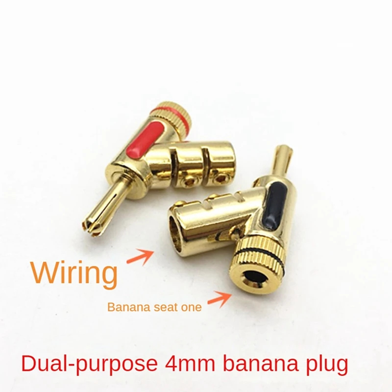 4 Piece Banana Plug Gold & Black & Red Copper + Gold Plating Locking Banana Plug Connector HIFI Jack Audio Adapter