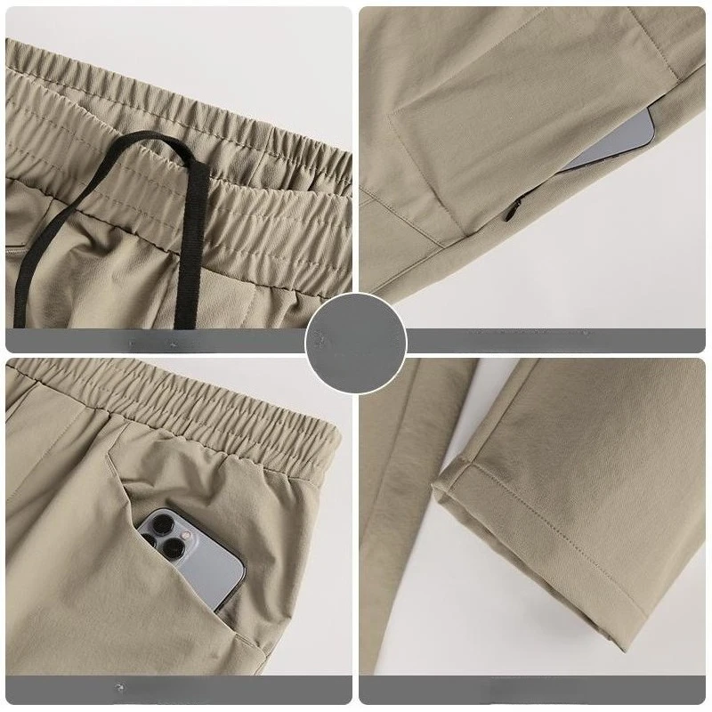 بنطال رياضي رجالي سريع الجفاف كاجوال مستقيم مناسب مع جيب بسحاب رفيع للاستخدام الخارجي، تصميم بخصر مطاطي لراحة ركوب الدراجات