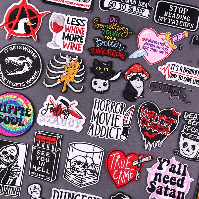 Tier Katze Patch Horrorfilm/Punk Patch Eisen auf Patches für Kleidung Thermo kleber Patches auf Kleidung Brief Bügeln Aufkleber