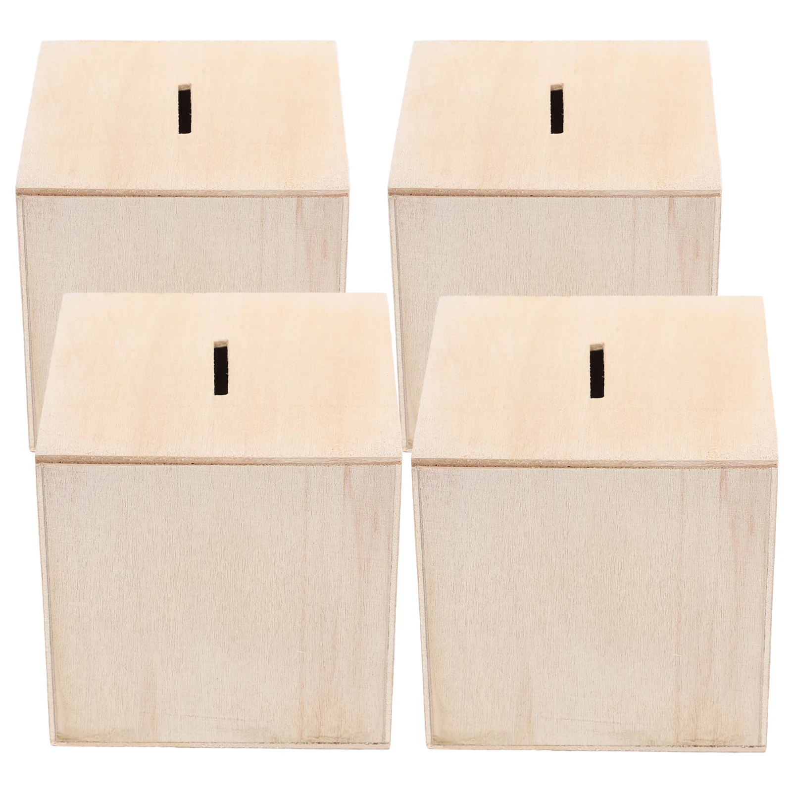 

4Pcs Wooden Piggy Banks DIY Coin Banks Festive Desktop Ornaments for Room Decor Wooden Box for Crafts Piggy Bank