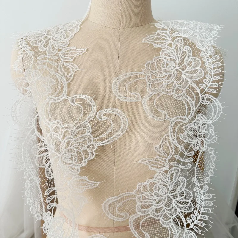 3m Tailorable Fish Silk Thread Embroidered Head Veil Lace for Wedding Gowns and Handmade Crafts Premium Lace Trim Collection