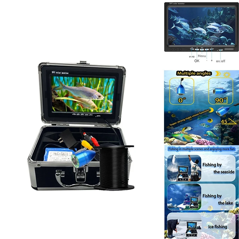 BAAY Underwater Fishing Camera LCD Monitor Fish Finder Waterproof 1000TVL Fishing Camera Infrared Lights For Lake