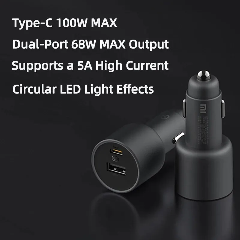 Xiaomi Mi Car Charger 100W MAX 1A1C Fast Charging Dual-port USB-A USB-C Smart Device Fully Compatible With Light Effect Display