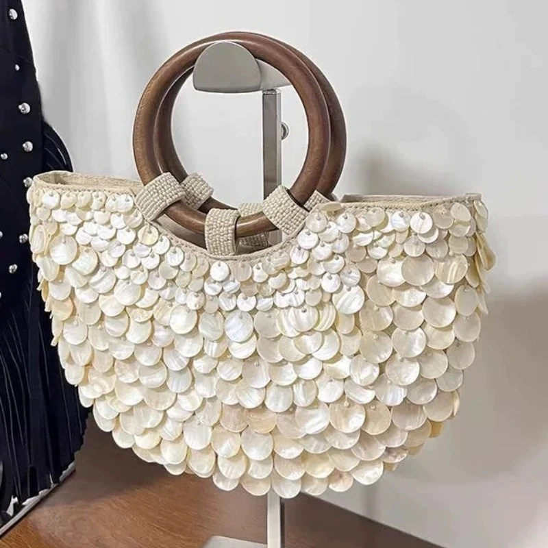 

Handmade Shell Sheets Handbag Women's Fairy Seaside Holiday Niche Casual Bag Summer Trendy Boho Style Tote Bags Bolsas De Mujer