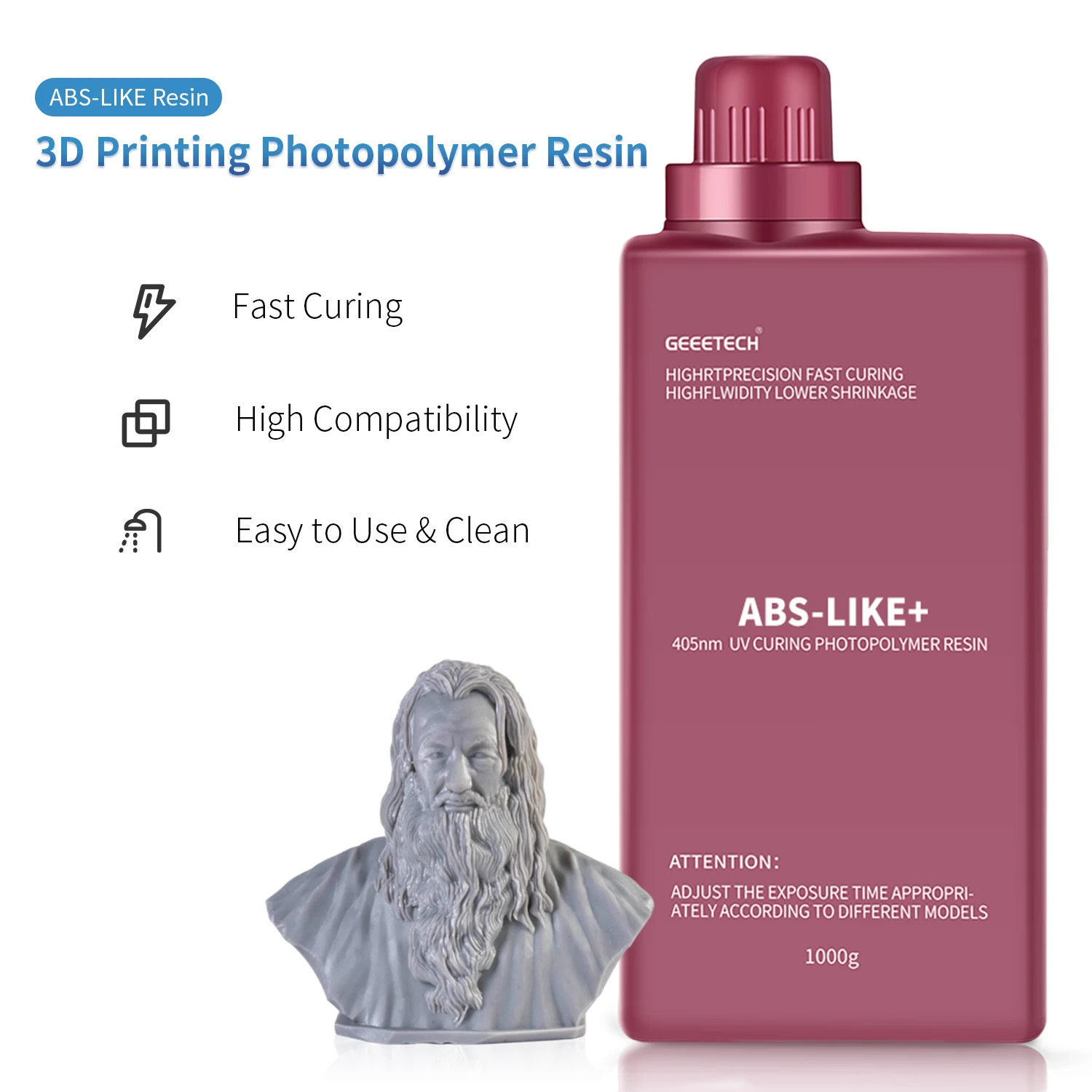 Żywica Geeetech ABS-Like+ 1Kg Szybkie utwardzanie UV 405nm Standardowa żywica fotopolimerowa Żywica ABS 3D Wysoka precyzja dla LCD