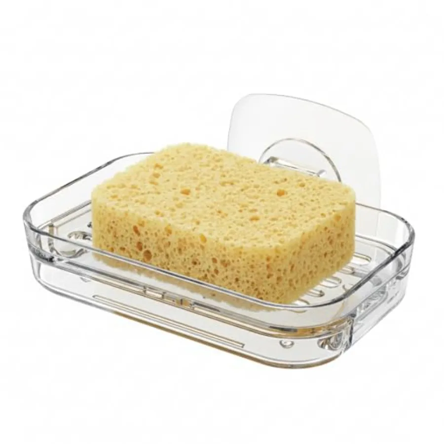 

Toro Adhesive Sponge Holder for Kitchen Sink with Drain Tray Clear PET Wall-Mounted Sponge Caddy