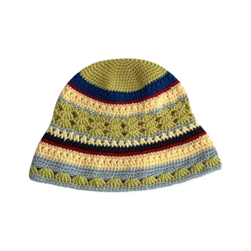 M6CD السيدات الكروشيه اللون مطابقة قبعة الصياد واسعة حافة قبعة دلو قبعة Sunproof #3