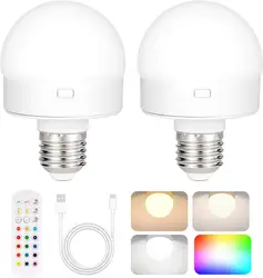 Remote control wireless USB rechargeable LED smart light bulbs with E26 E27 magnetic base