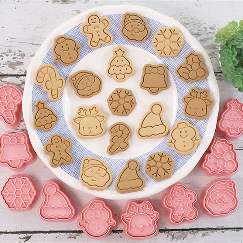 قالب بسكويت الكريسماس ، ندفة ثلج ، رجل ثلج ، شجرة ، شكل جرس ، قاطع بسكويت ، ختم ، فندان ، أدوات تزيين الكيك ، 10 ، طقم #5