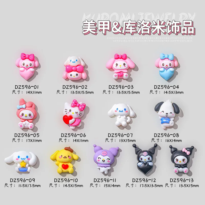 50Pcs Sanrio Hello Kitty Nail Charms Kawaii Kuromi Mymelody Nail Jewelry Manicure Diy Anime Part Sticker Decration Accessories