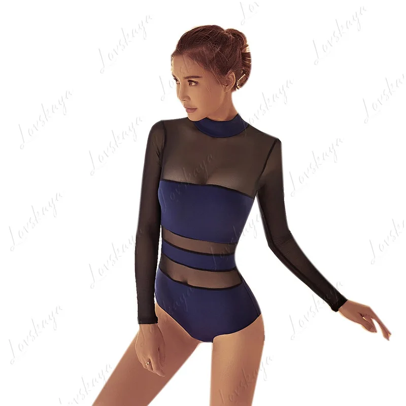 Tuta da ballo per balletto monopezzo con giunture in rete e tuta da yoga aerea con imbottitura sul petto