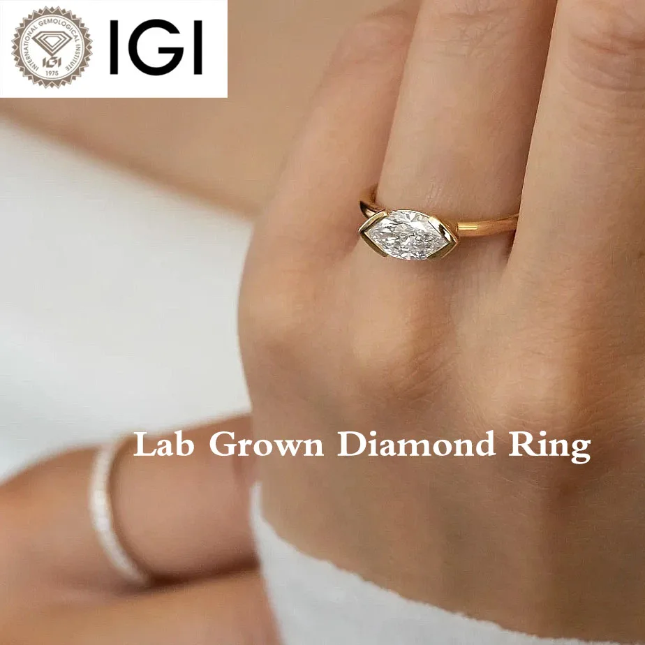 

1 Carat Marquise Cut CVD HPHT DEF Color VS VVS Clarity Lab Grown Diamond IGI Certificate 14K /10K Gold Wedding Ring