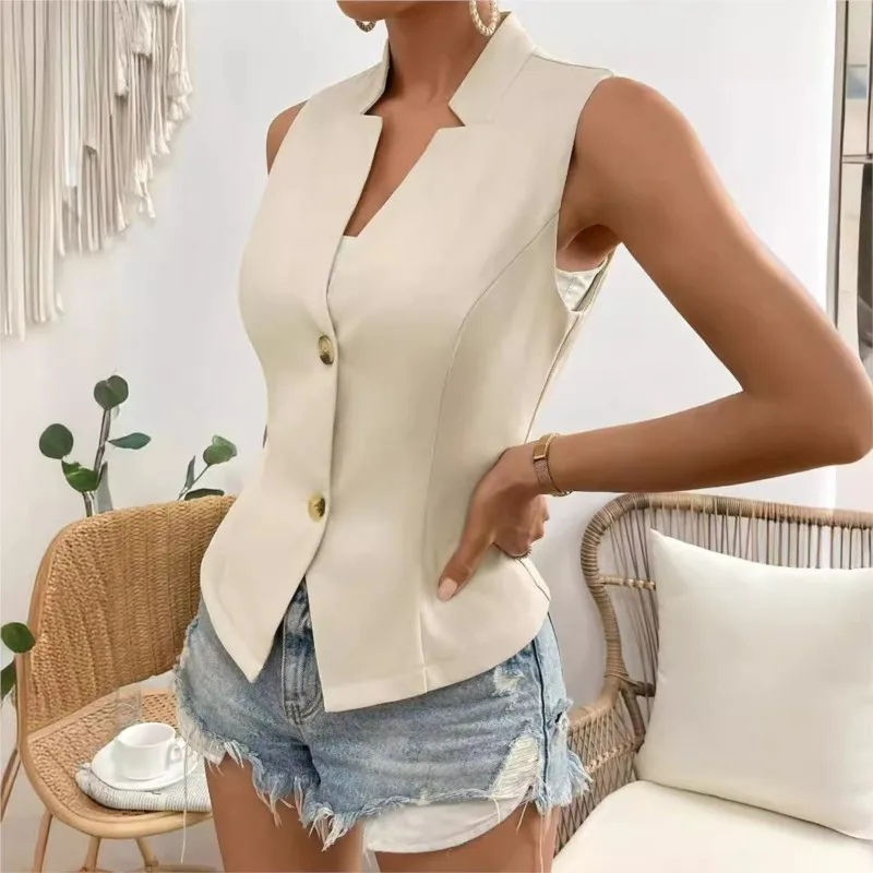 Women\'s Tank Top Coats Jackets Single Breasted New V-neck Sleeveless Cardigan Vest Small Suit Women\'s Clothing Streetwear Vest