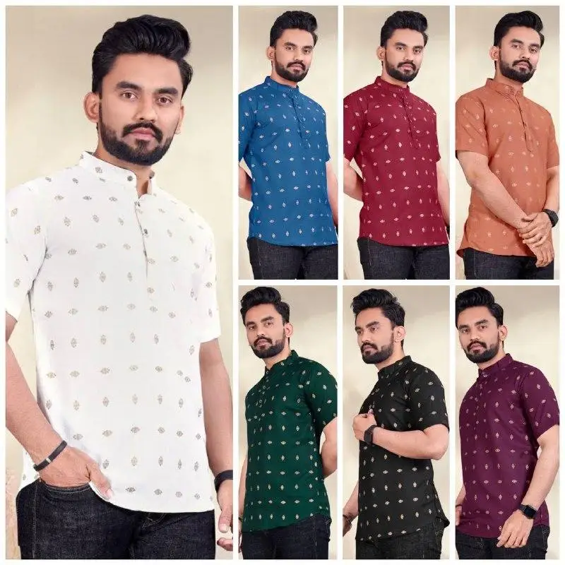 

Мужская рубашка поло 2025 года, традиционная мусульманская рубашка Южной Азии, простая рубашка с короткими рукавами и принтом 2025 года, с 3D принтом
