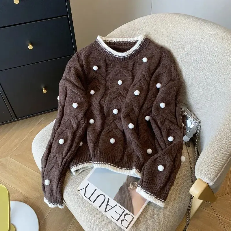 

Autumn and Winter Fashion New Women's Elegant Knitted Loose Warm Thick Sweater Round Neck Casual Cashmere Hoodie