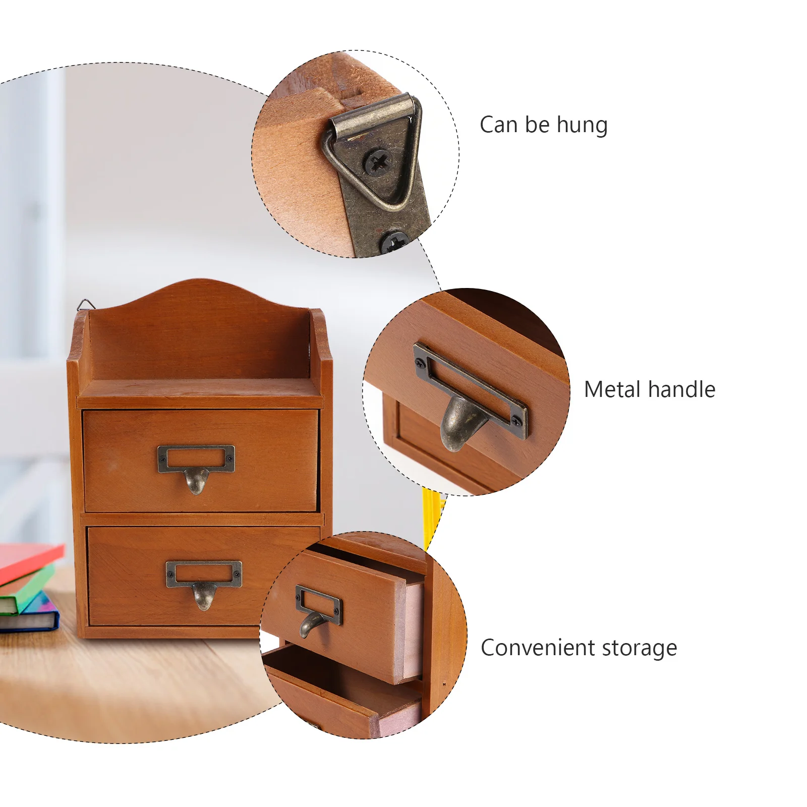 

1pc Large Capacity Solid Wood Storage Box Retro Desktop Organizer For Home Multilayer Drawer Type Sundries Container