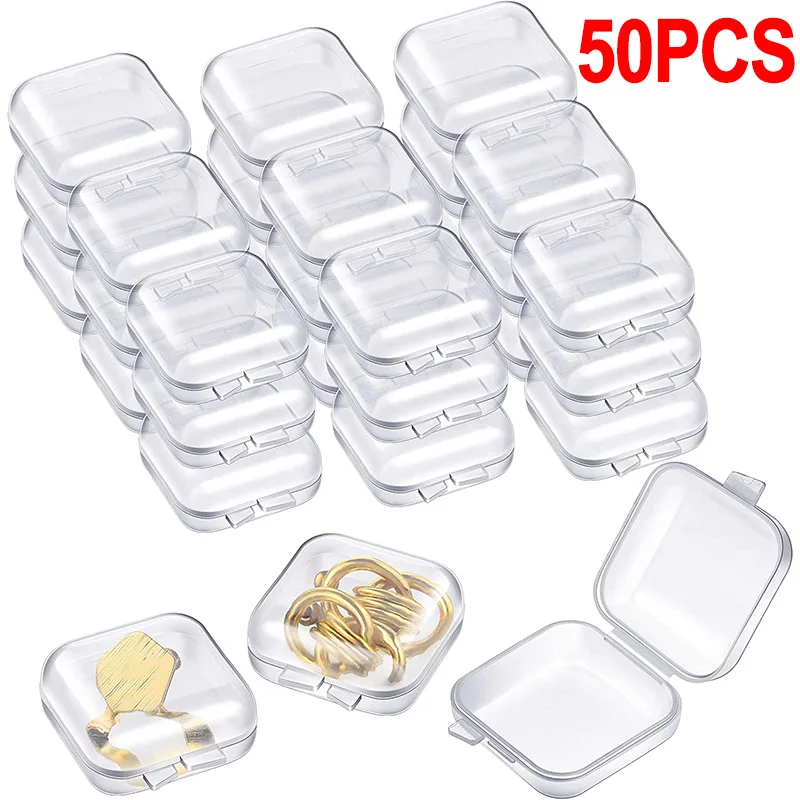 50-1pcs Transparent Mini Storage Box Square Plastic Box Earrings Jewelry Packaging Storage Dust Plug Battery Universal Organizer