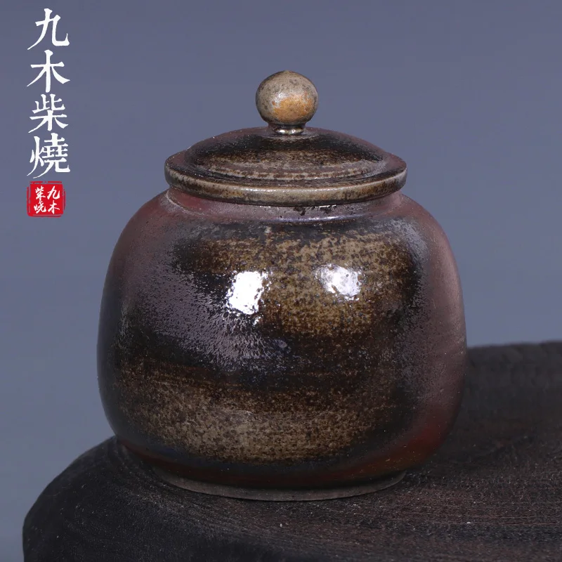 

Firewood Burning Pool Purple Orchid Handmade Tea Pot Stoneware Storage Small Jar-
