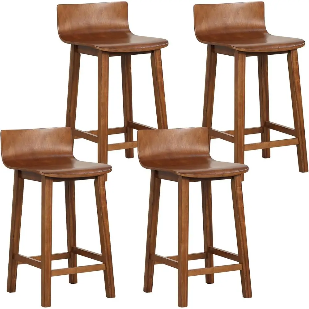 

Набор из 4 коричневых деревянных барных стульев, высота 24,5, с низкой спинкой и подставкой для ног, подходит для кухонного острова, столовой, Brea