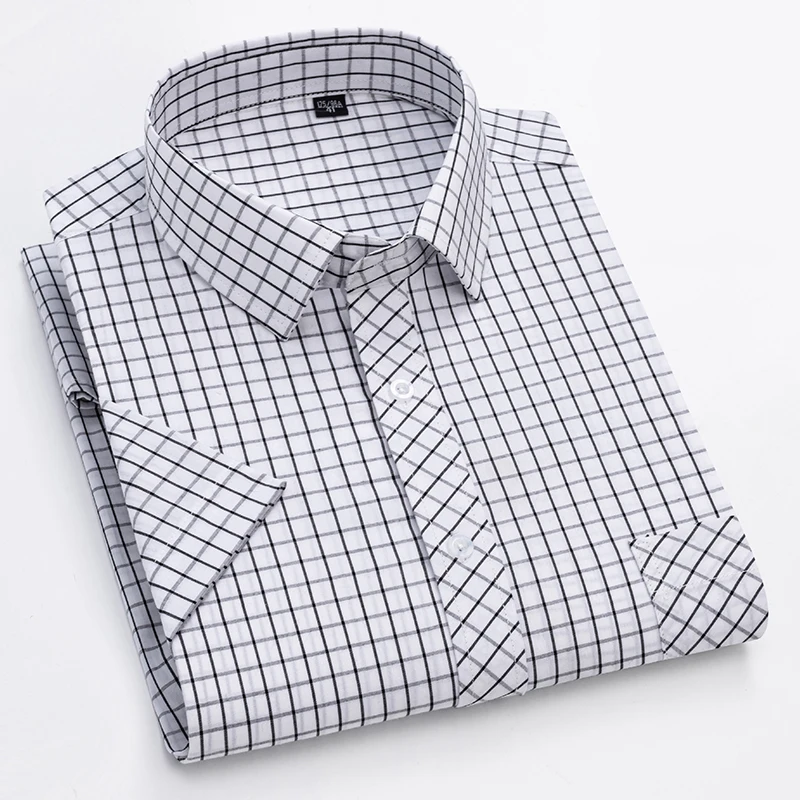 

Men’s Plaid Business Short Sleeve Shirts Cotton Elegant Office Formal Dress Shirt Casual Standard Fit Workwear Button Up Shirts