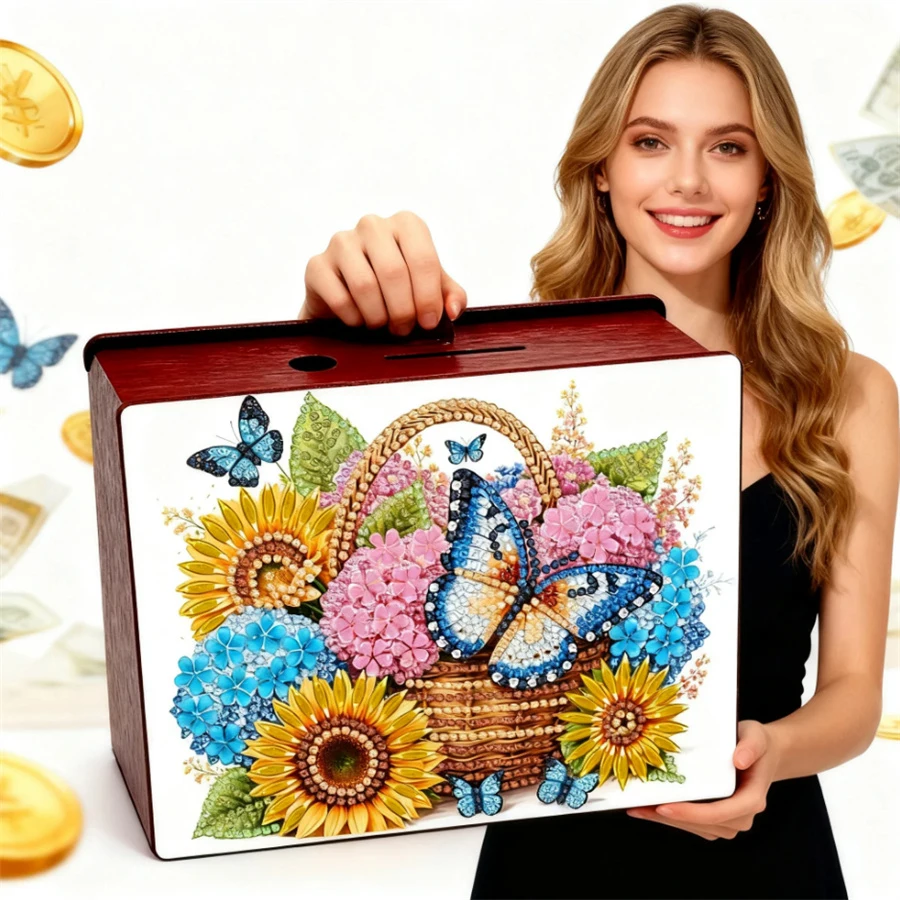 

Sunflower Table Top Diamond Painting Money Box Coin Bank Desktop Diamond Art Kits Diamond Painting Change Holder Case Decors