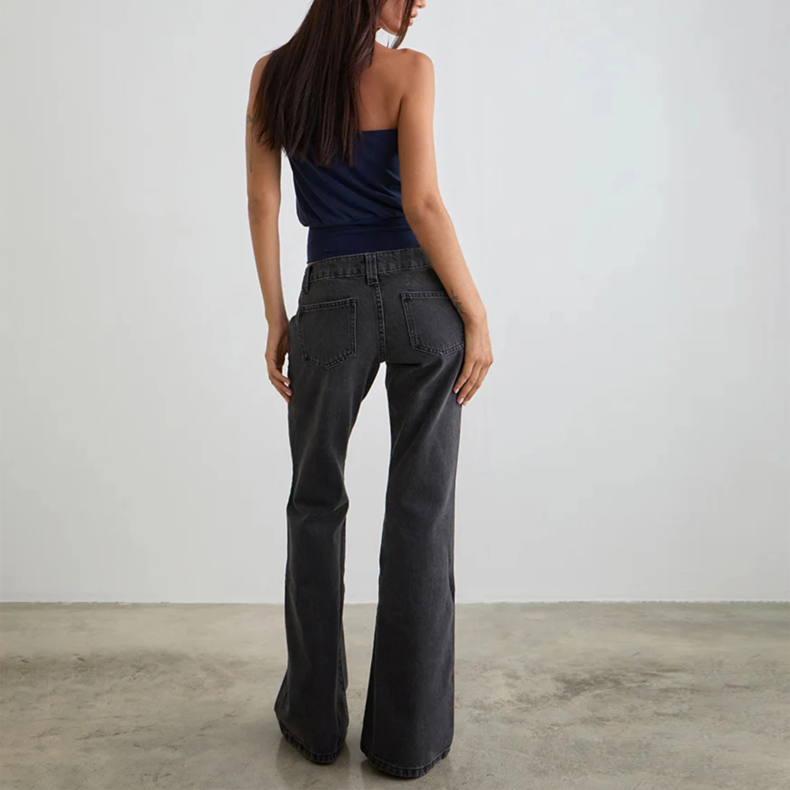 Jean rétro Harajuku taille basse pour femmes, jambes larges, Vintage Grunge, couleur unie, Baggy évasé, pantalon Streetwear, été, Y2K