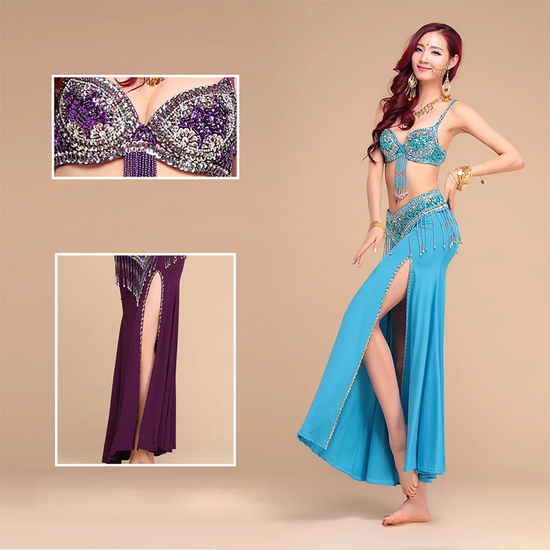 New Style Belly Dance Costume S/M/L 3pcs Bra&Belt&Skirt Sexy Dancing women dance clothes Set bellydance Indian wear 6 color