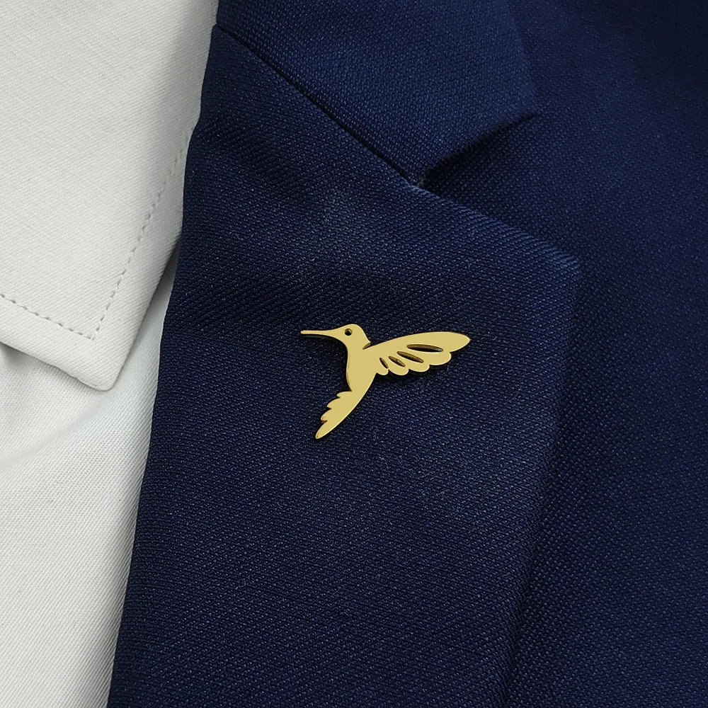 Hummingbird Bird Brooch 316L Stainless Steel 18K Gold Plated Animal Lapel Pin Unisex Suit Coat Decor Jewelry Gift