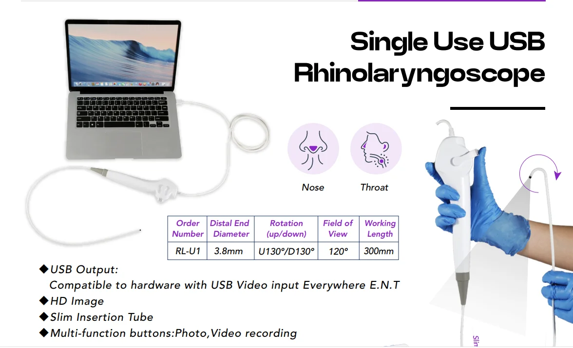 2024  BESDATA  3.8mm Nasopharyngoscope Flexible Endoscopy  for Examination Diagnose