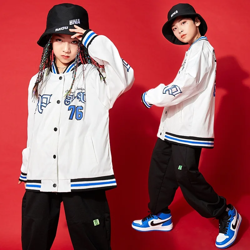 New Arrive Children Hip Hop Dance Costume School Performance Street Dance Wear Girl Jazz Baseball Uniform Kids Tracksuit