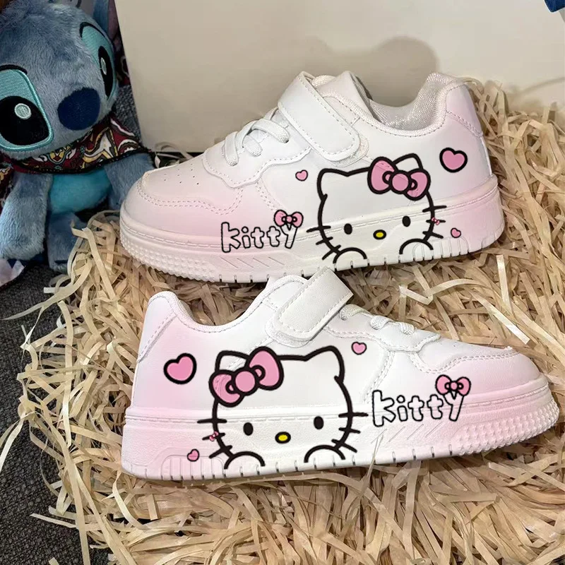 

Новинка 2025 года, низкие белые кроссовки Hello Kitty для девочек, повседневная обувь с милым рисунком, модная парусиновая обувь для школьников, оптовая продажа