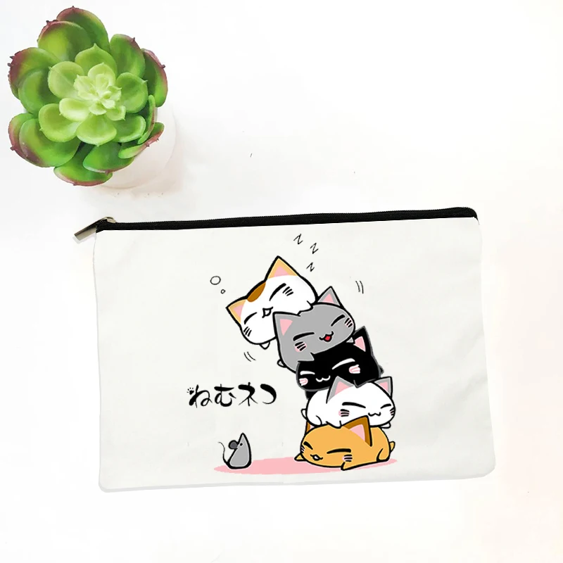 Bolsa de maquillaje con patrón de gato de dibujos animados Kawaii, bolsa de maquillaje, bolsas de almacenamiento portátiles de viaje, Mini bolsas de aseo, estuche de belleza, 2023