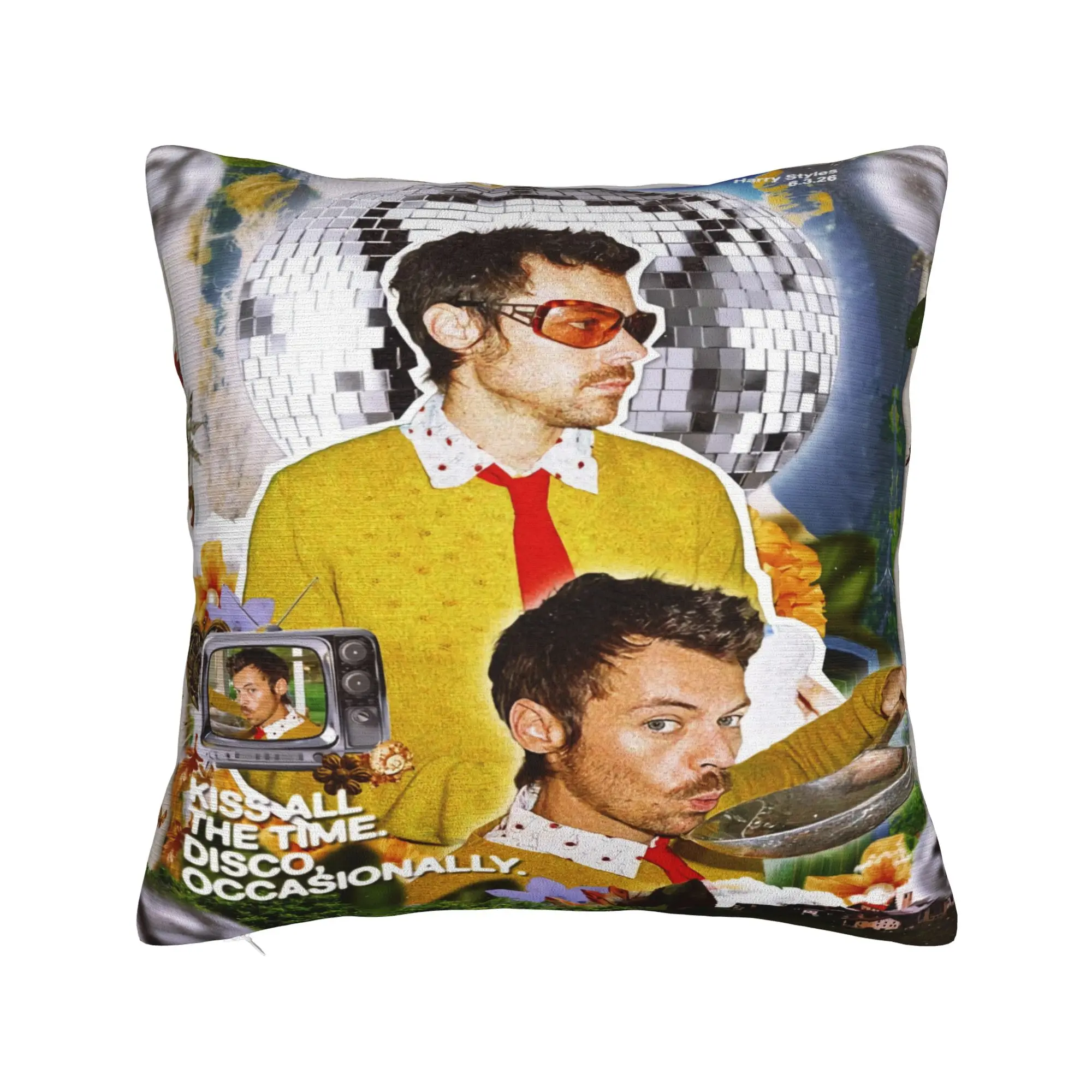 Harrys Styles Tour Kiss All The Time Disco Pillowcases  Kawaii Pillow Case For Sofa Couch Bed Living Room Soft Pillow Cover