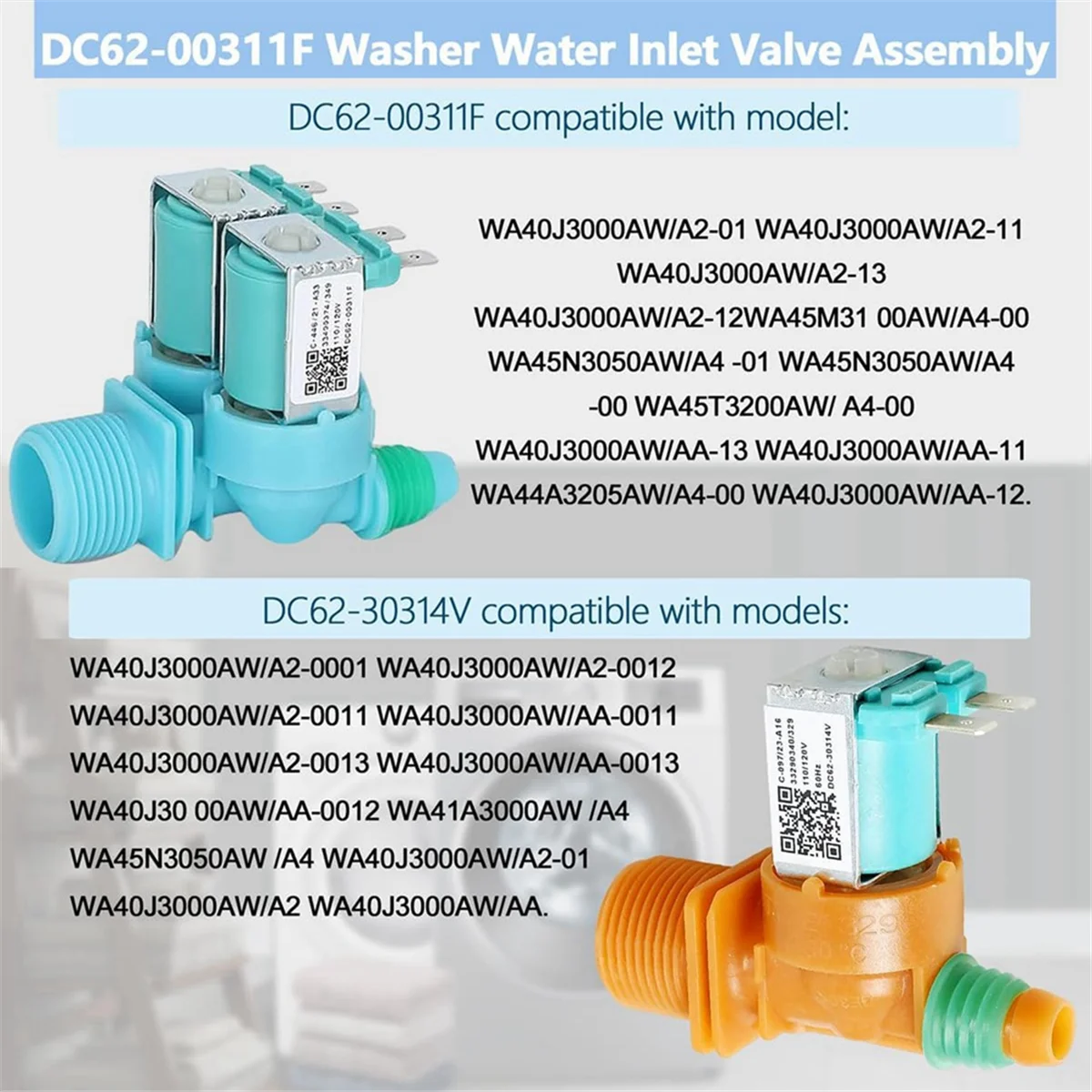 DC62-00311F&DC62-30314V Washing Machine Water Inlet Valve for Samsung Washer,Replace AP5966624 PS11719654 EAP11719654