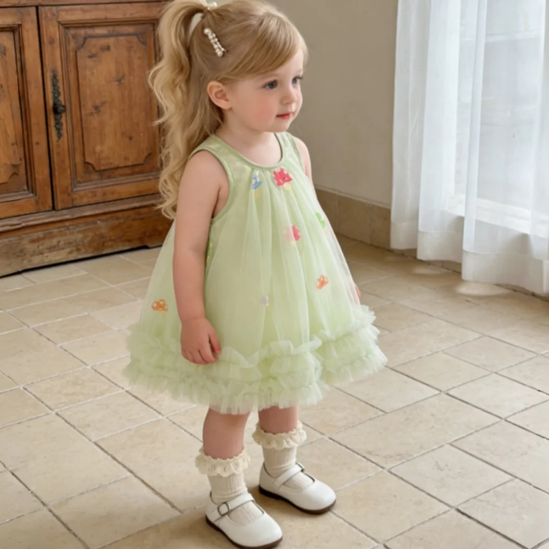 

Baby Girl Dress Summer Cartoon Mushroom Mesh Girls Dress Adorable Princess Baby Dress Baby Girl Clothes