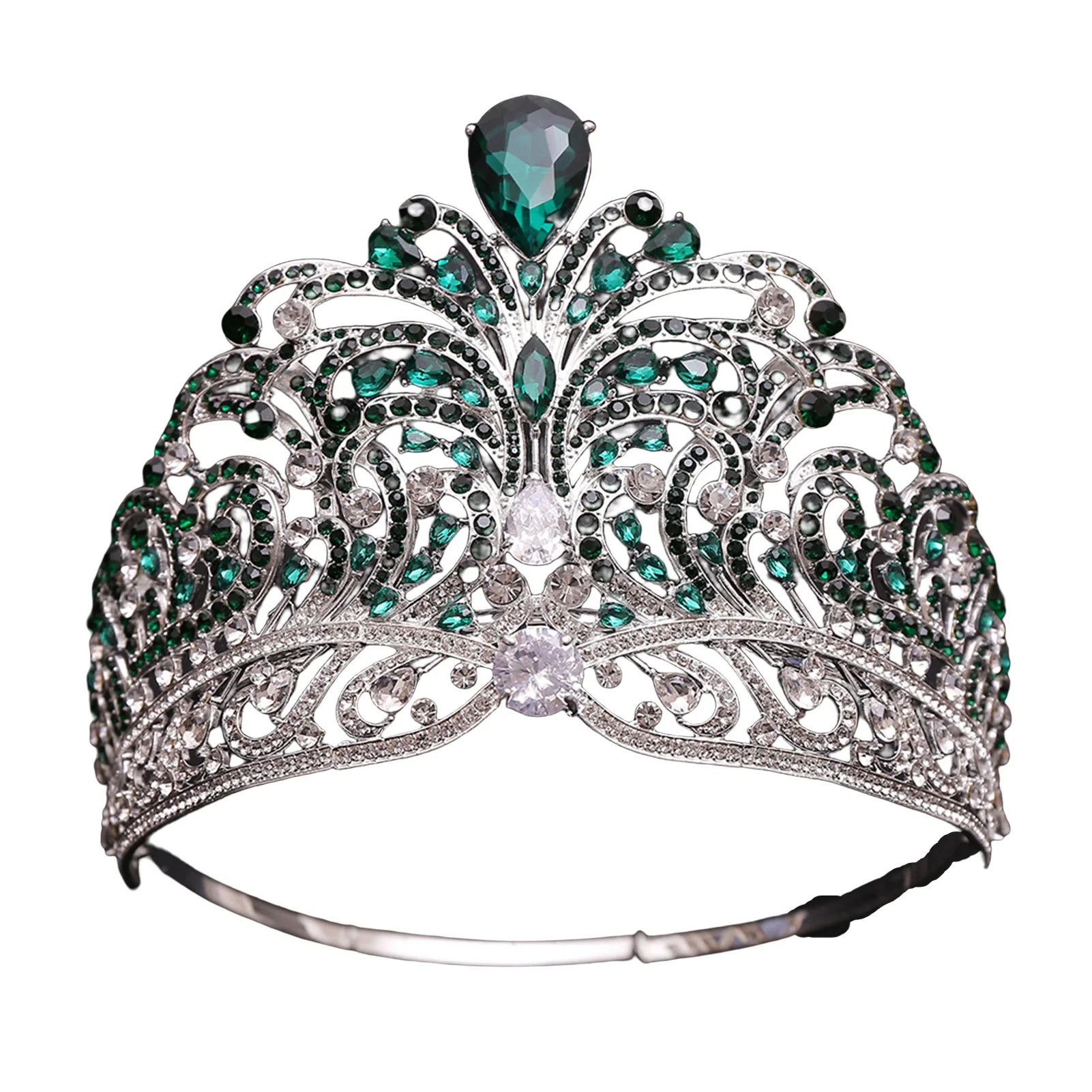 Zircão Strass Pageant ornamentos, luxuoso casamento Tiara Coroa, cor redonda, baile de máscaras, banquete Cosplay